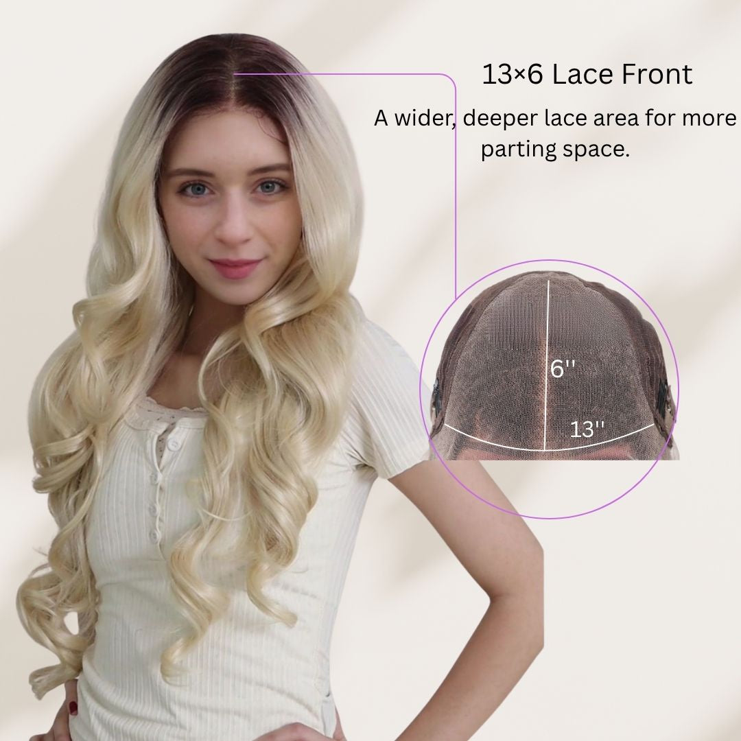 Elara — Dark Root Platinum Blonde · 26" | 13×6 Lace Front Wig
