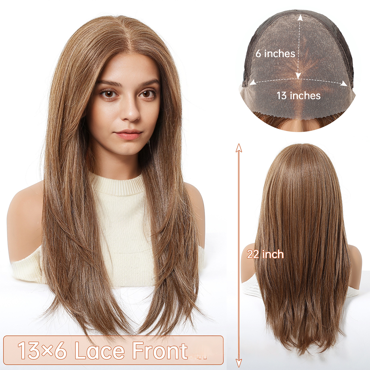 Loose Wave HD Lace Front Wig - Brown, Hand-Tied Monofilament Top, 22 Inch (55cm)