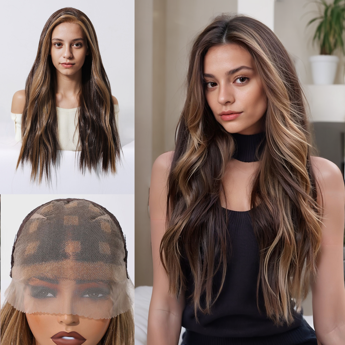 Loose Wave HD Lace Front Wig - Ombre Brown with Blonde Highlights, Glueless & Heat Resistant, 20 Inch (52cm)