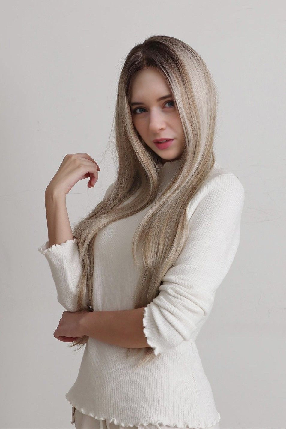 Celine — Rooted Ash Blonde · 30" | 13×6 Lace Front Wig