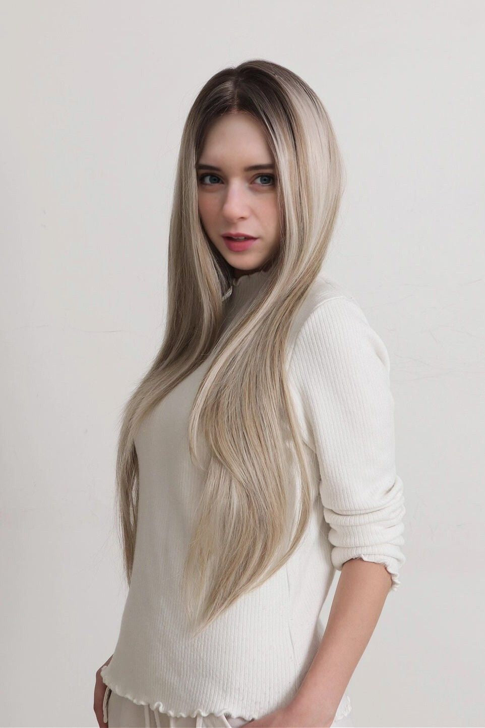 Celine — Rooted Ash Blonde · 30" | 13×6 Lace Front Wig