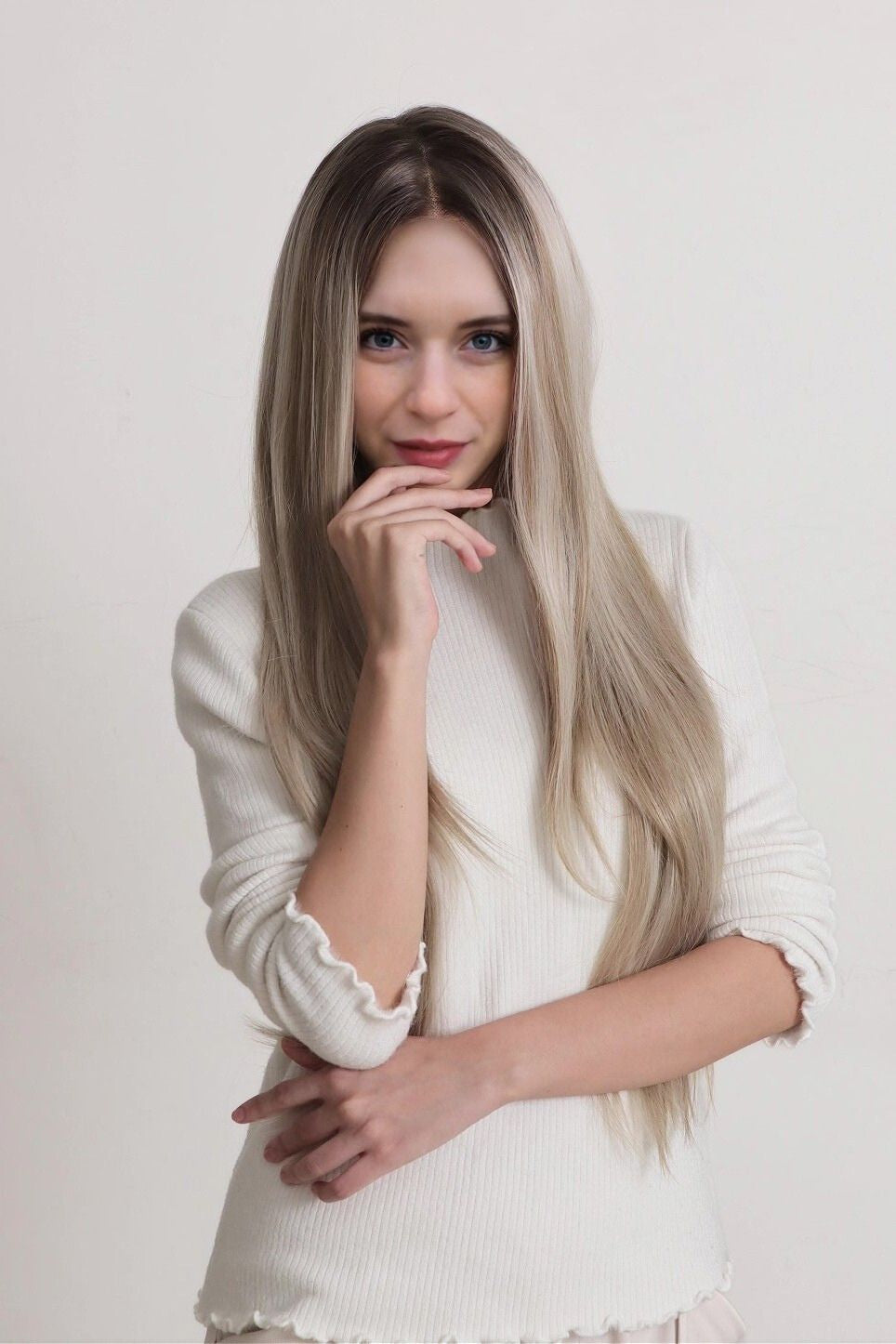 Celine — Rooted Ash Blonde · 30" | 13×6 Lace Front Wig