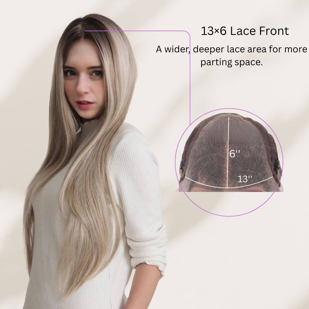 Celine — Rooted Ash Blonde · 30" | 13×6 Lace Front Wig