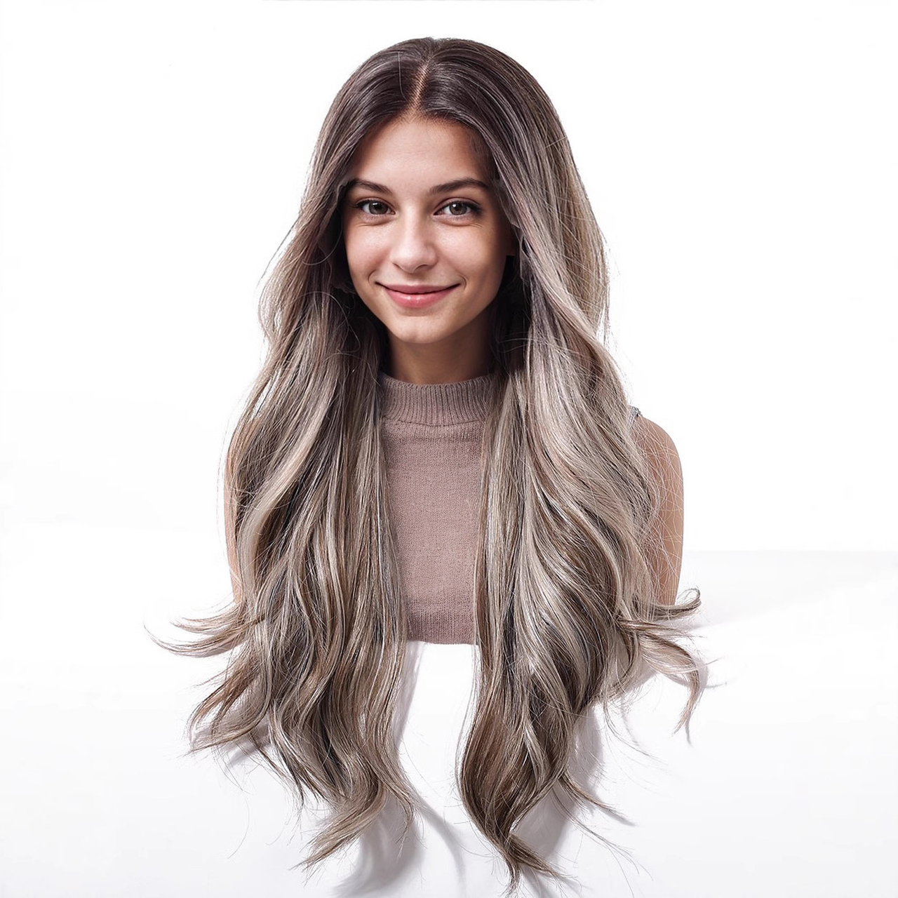 Body Wave HD Lace Front Wig - Ash Grey with White Blonde Highlights, Beginner-Friendly, 26 Inch (66cm)