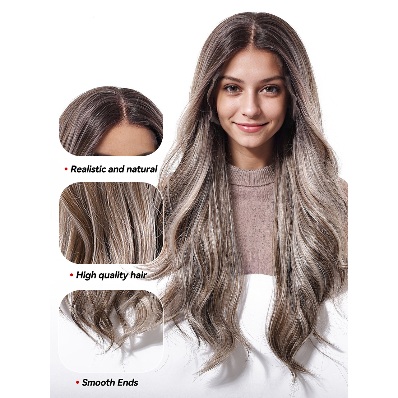 Body Wave HD Lace Front Wig - Ash Grey with White Blonde Highlights, Beginner-Friendly, 26 Inch (66cm)