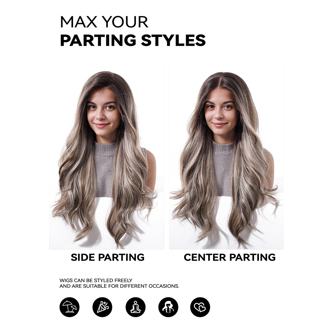Body Wave HD Lace Front Wig - Ash Grey with White Blonde Highlights, Beginner-Friendly, 26 Inch (66cm)