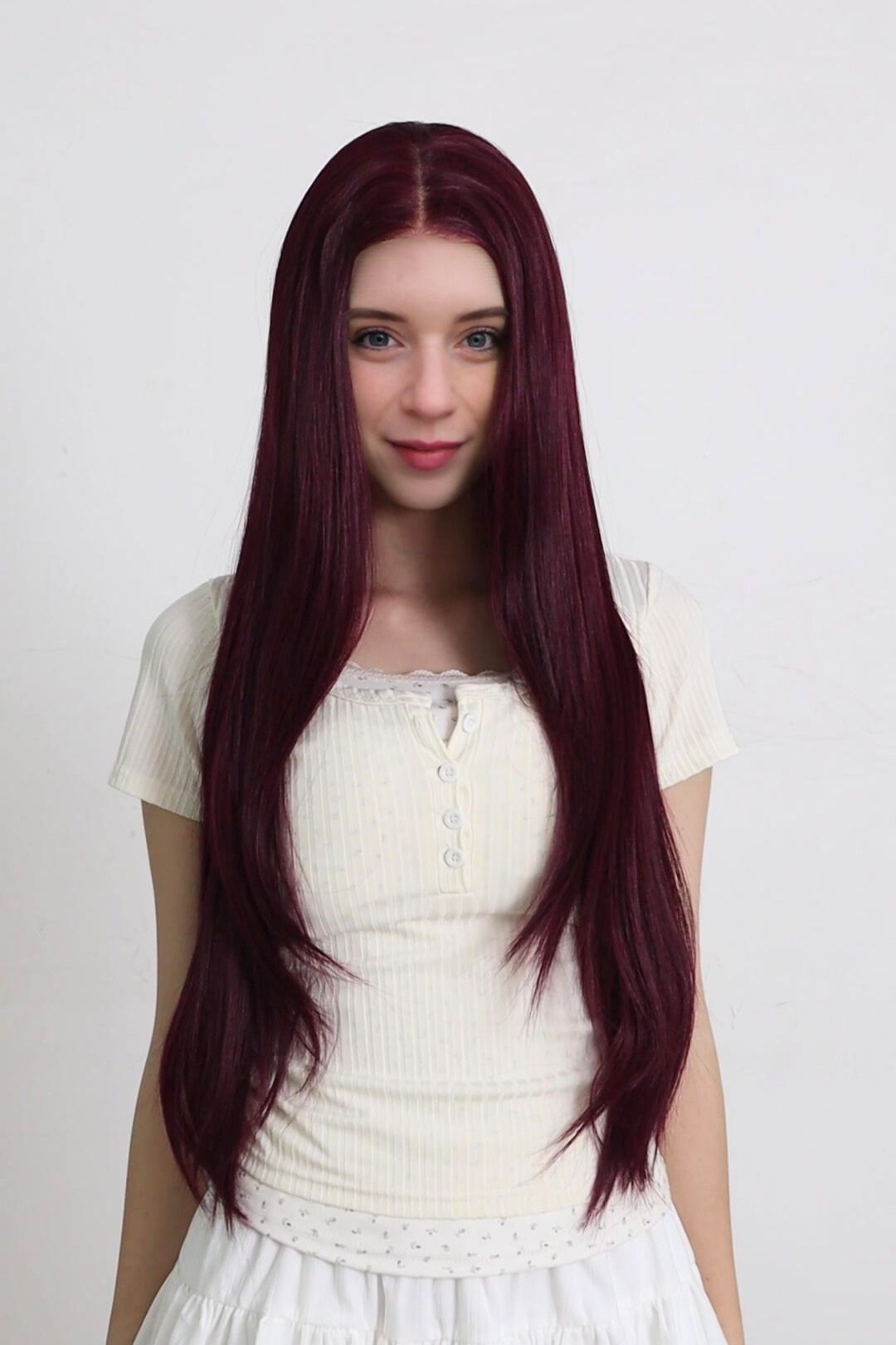 Bianca — Deep Burgundy · 30" | 13×6 Lace Front Wig