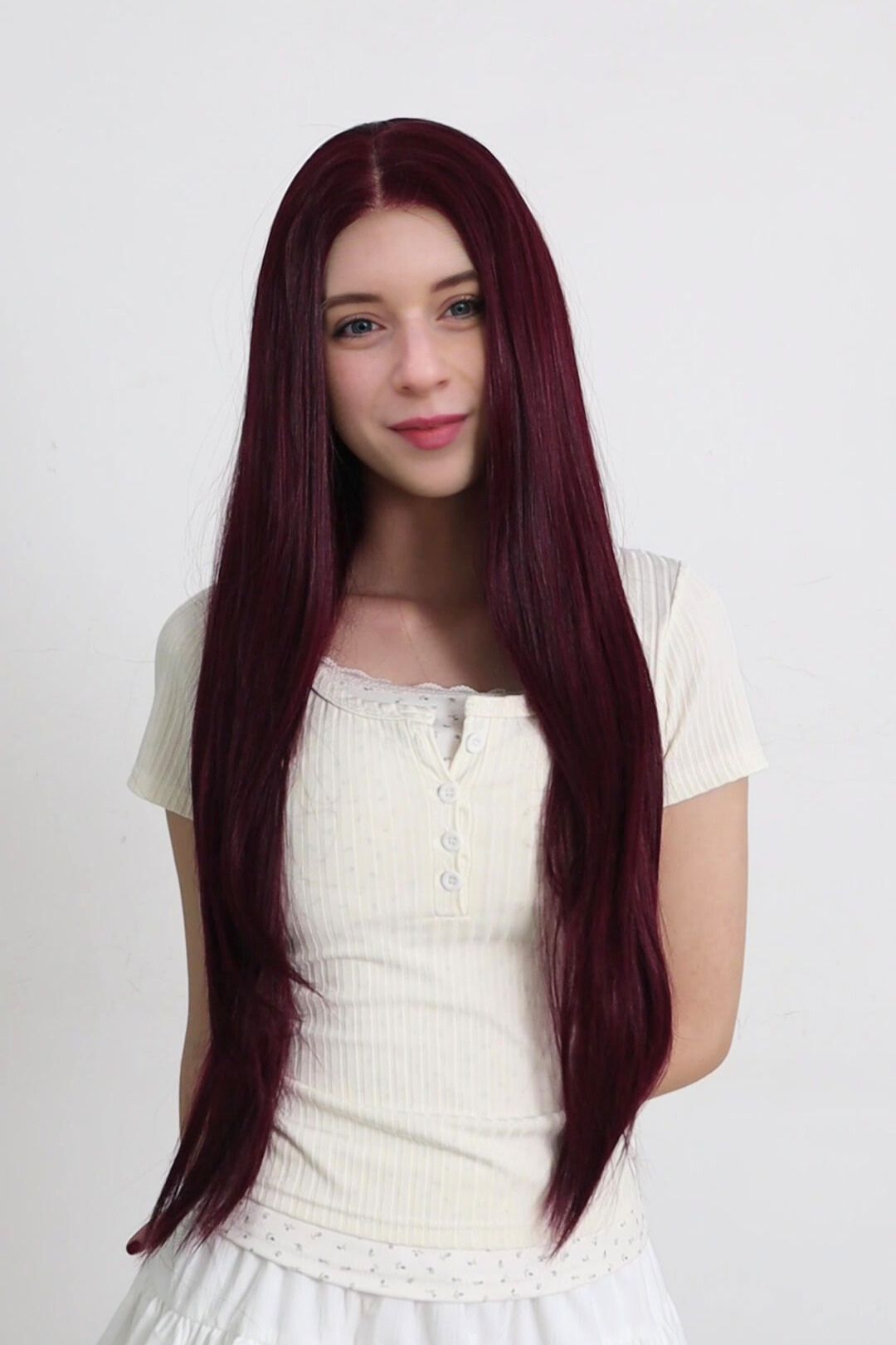 Bianca — Deep Burgundy · 30" | 13×6 Lace Front Wig