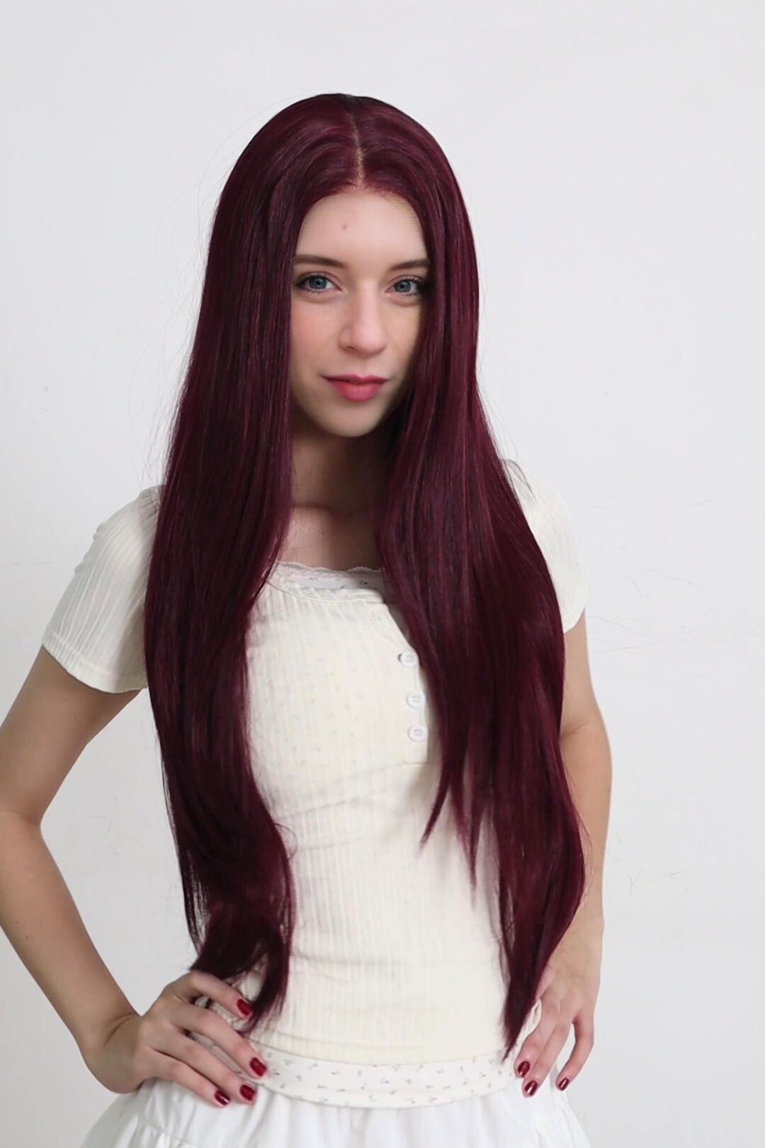 Bianca — Deep Burgundy · 30" | 13×6 Lace Front Wig