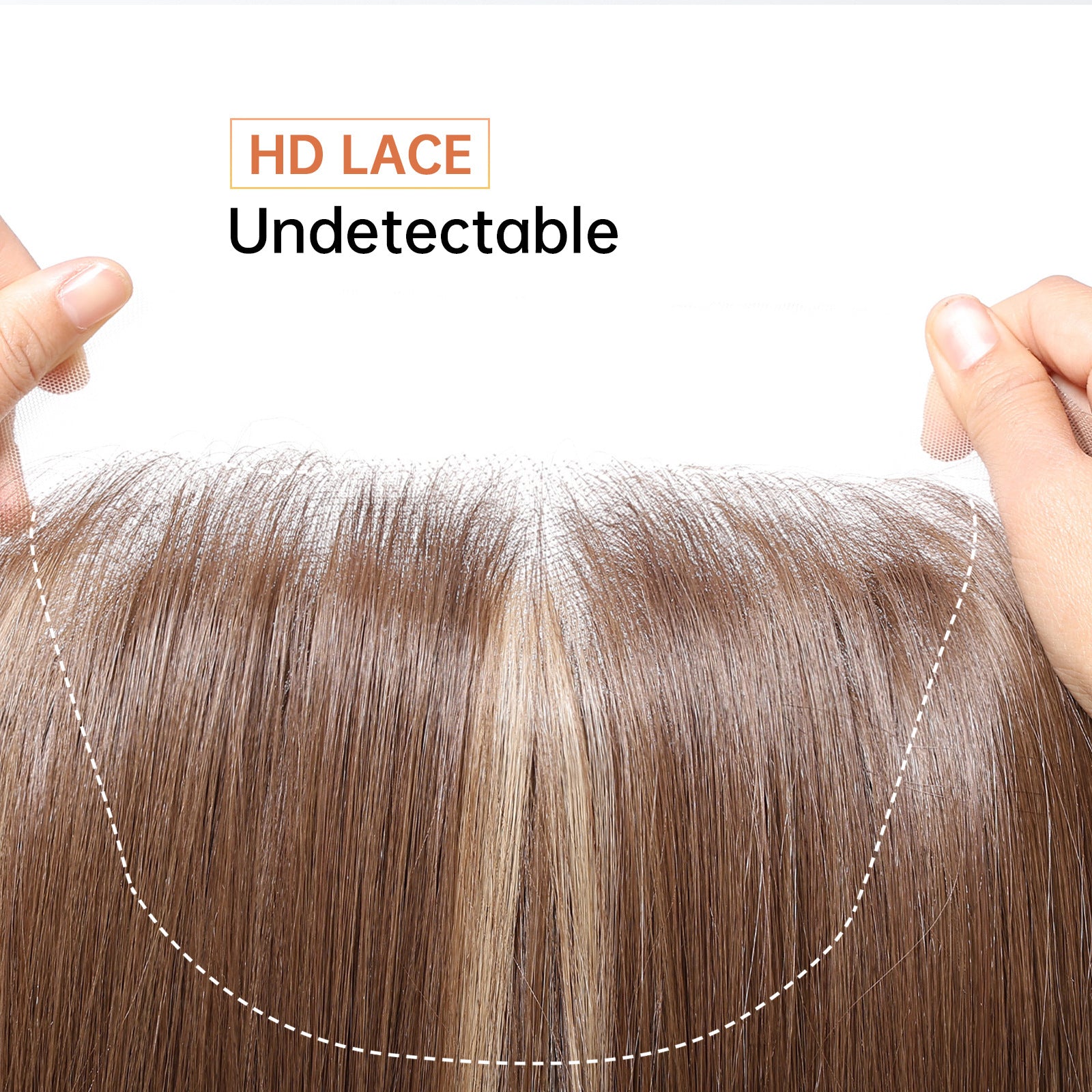 Straight HD Lace Front Wig - Brown with White Blonde Highlights, Glueless & Heat Resistant, 24 Inch (60cm)