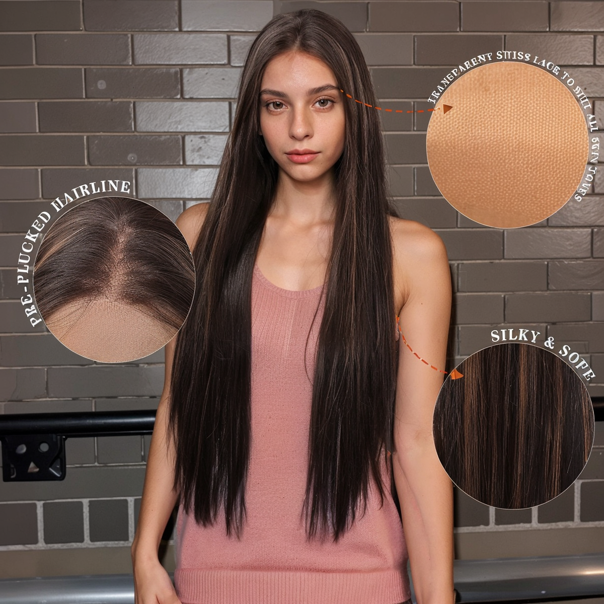 Straight HD Lace Front Wig - Dark Brown with Blonde Highlights, Glueless & Heat Resistant, 30 Inch (76cm)