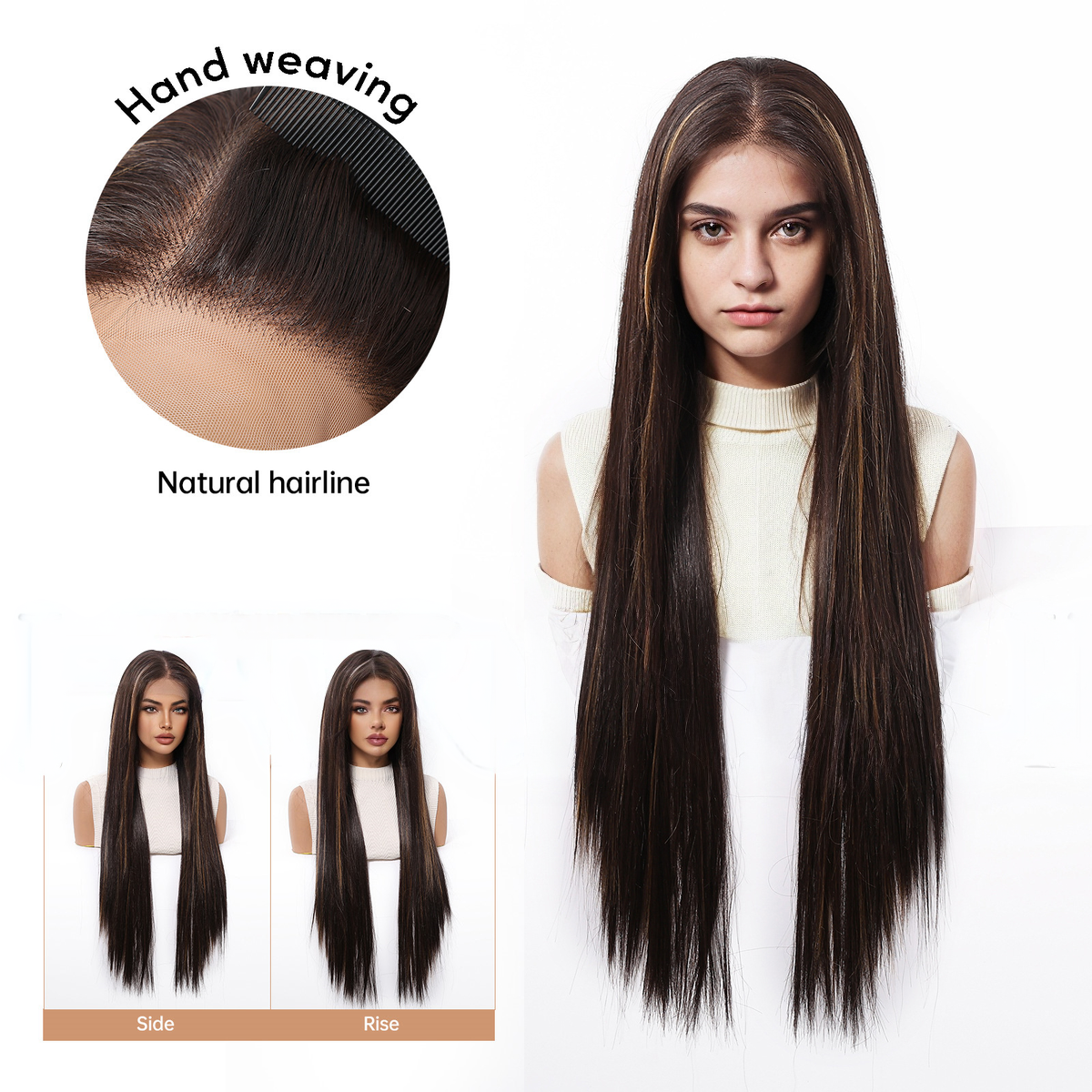 Straight HD Lace Front Wig - Dark Brown with Blonde Highlights, Glueless & Heat Resistant, 30 Inch (76cm)