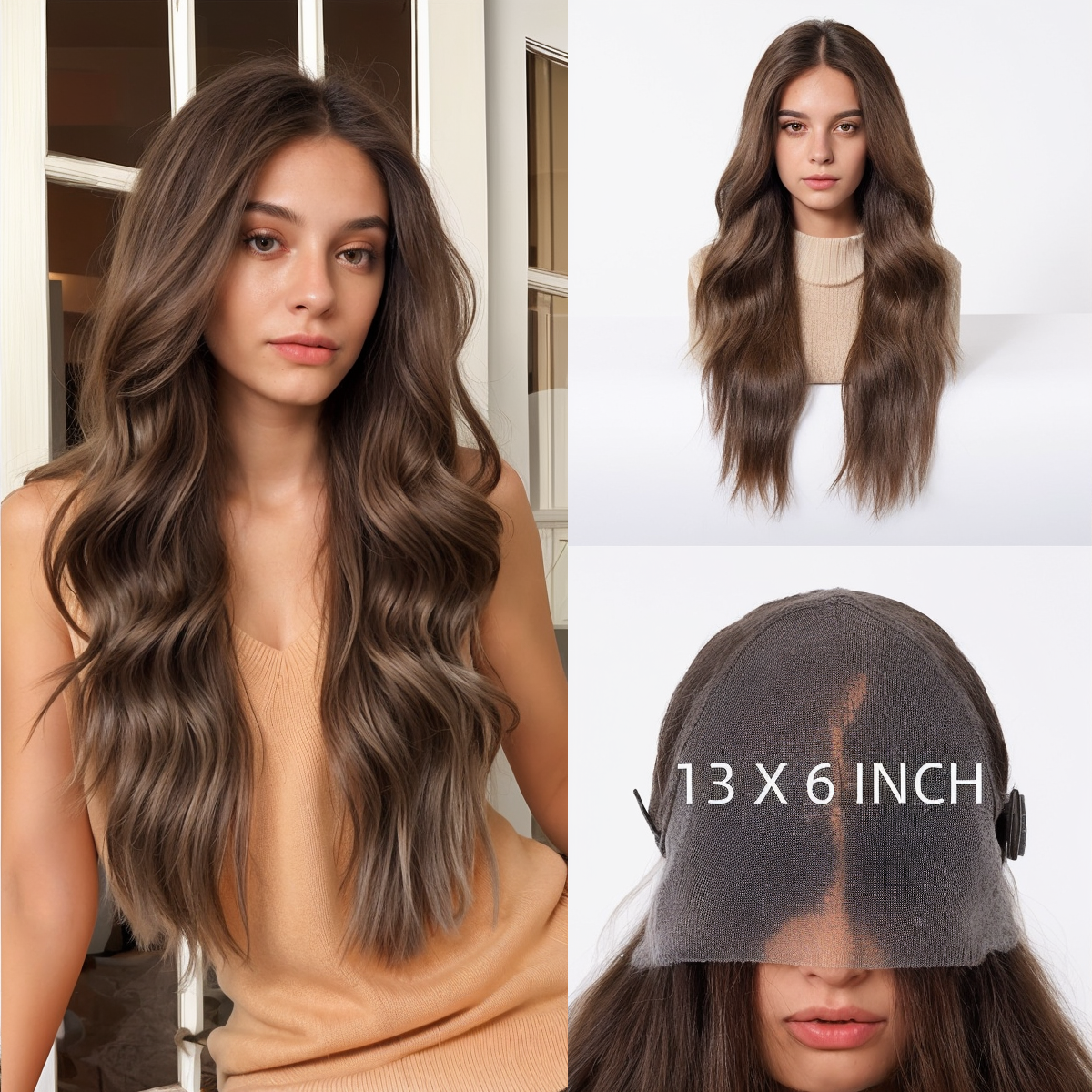 Body Wave HD Lace Front Wig - Brown with Blonde Highlights, Pre-Plucked Hairline, 26 Inch (66cm)