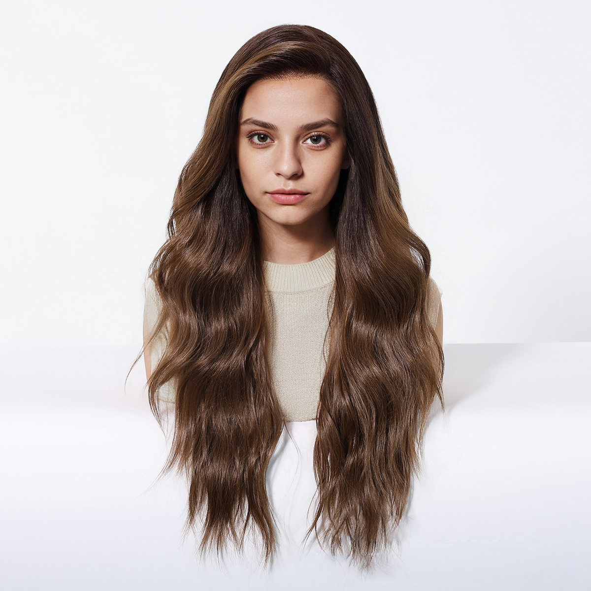 Body Wave HD Lace Front Wig - Brown with Blonde Highlights, Pre-Plucked Hairline, 26 Inch (66cm)