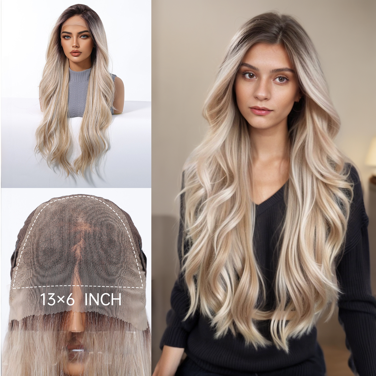 Body Wave HD Lace Front Wig - Ombre White Blonde, Pre-Plucked Hairline, 28 Inch (71cm)