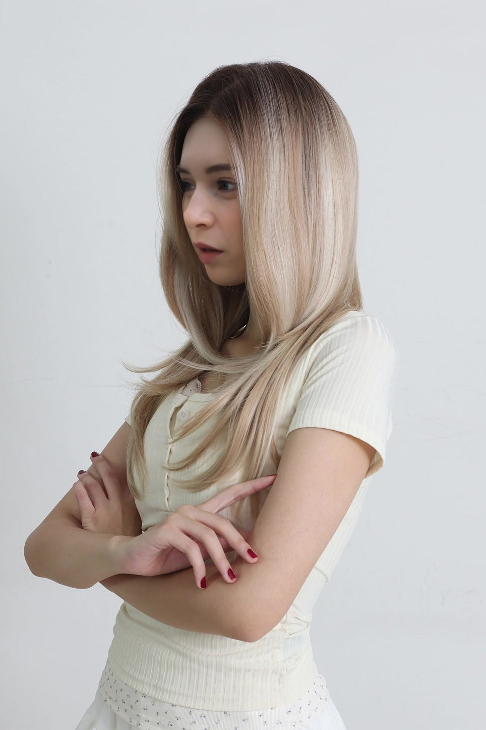 Alina — Rooted Beige Blonde · 24" | 13×6 Lace Front Wig