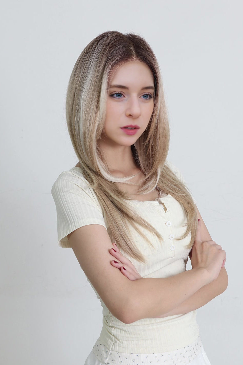 Alina — Rooted Beige Blonde · 24" | 13×6 Lace Front Wig