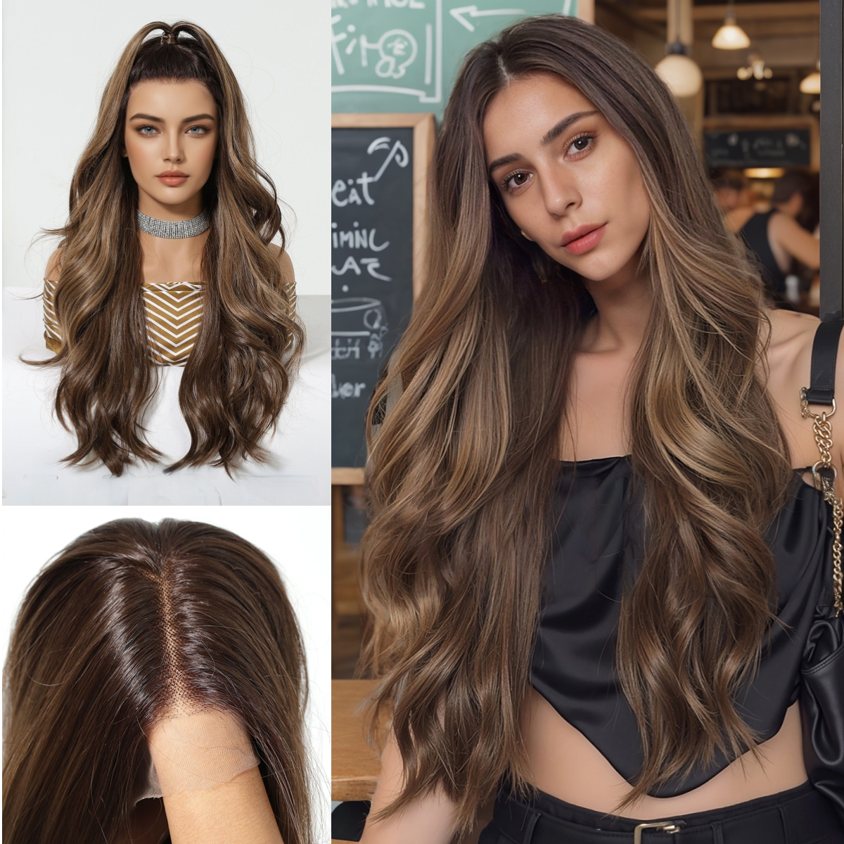 Body Wave HD Lace Front Wig - Chocolate Brown with Blonde Highlights, Beginner-Friendly, 26 Inch (65cm)