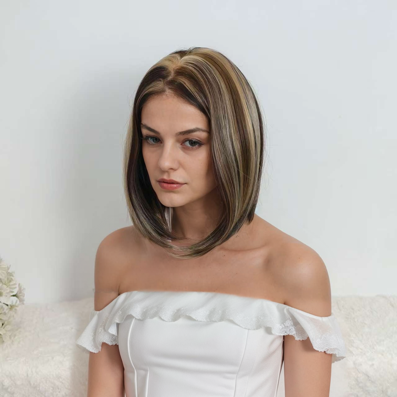 Evelyn 12” Loose Wave HD Lace Front Wig - Brown with Blonde Highlights, Beginner-Friendly