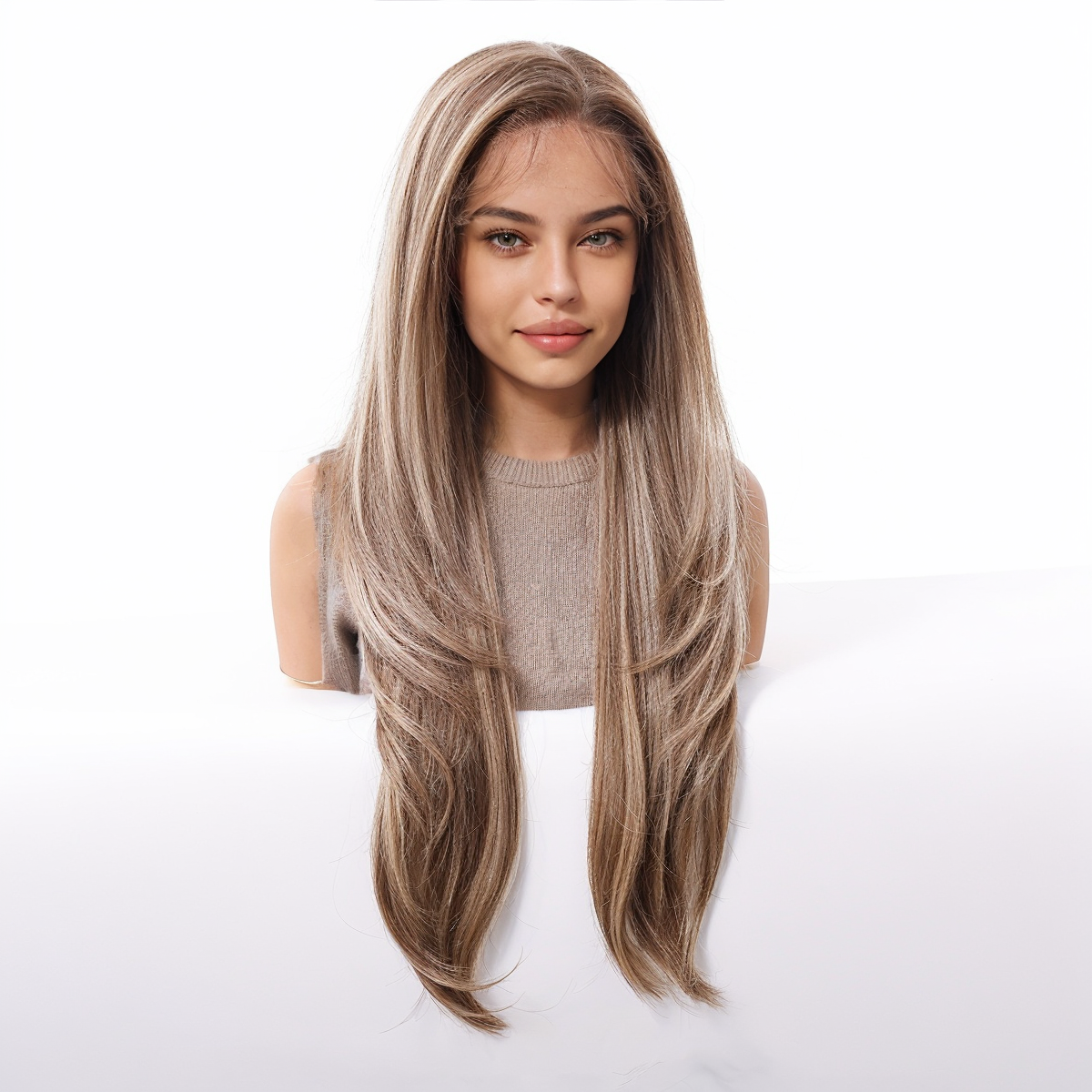 Loose Wave HD Lace Front Wig - Brown with White Blonde Highlights, Pre-Plucked Hairline, 26 Inch (65cm)