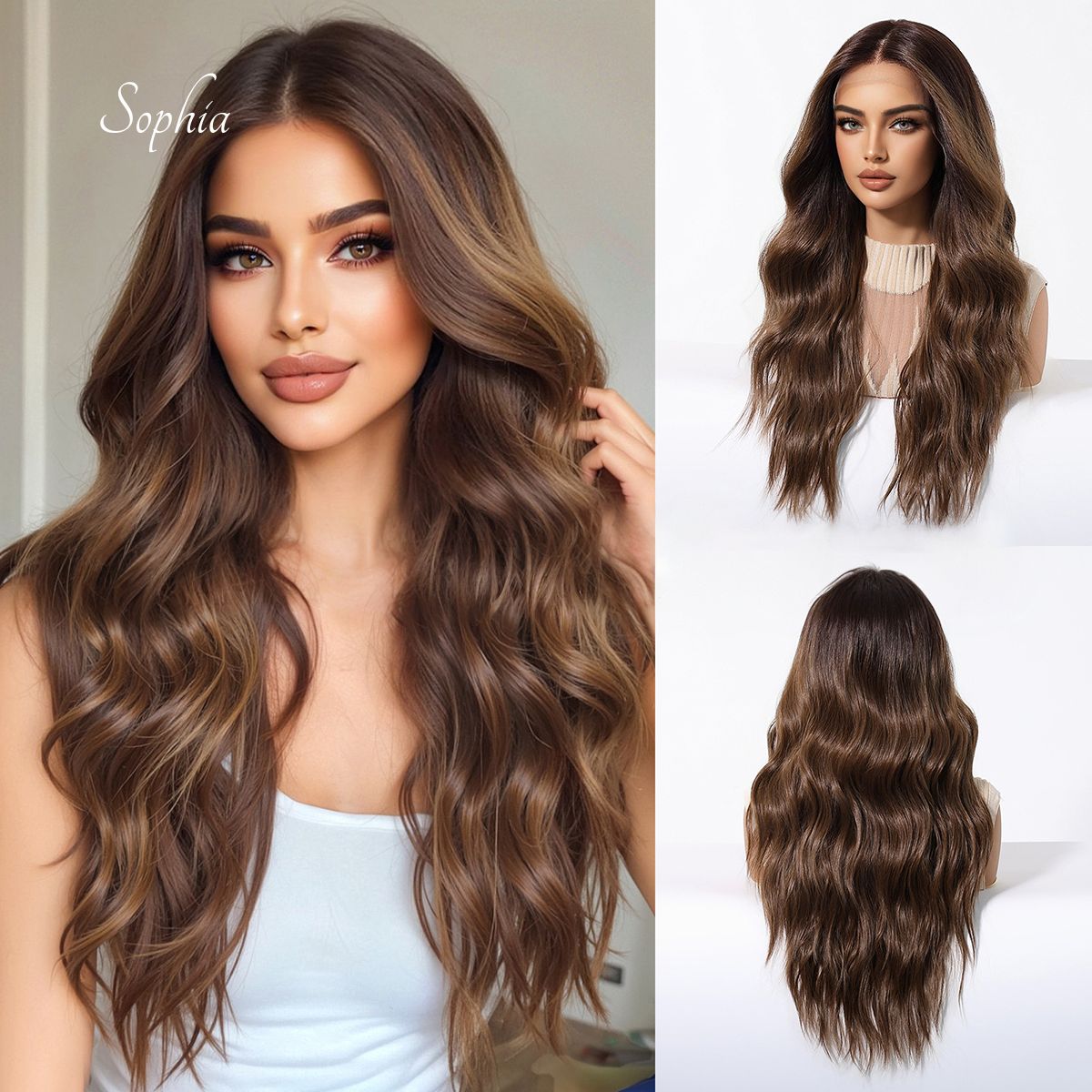 Sophia | Dark Brown Long Wavy 13*6 HD Lace Frontal Wig (Hand-Tied)