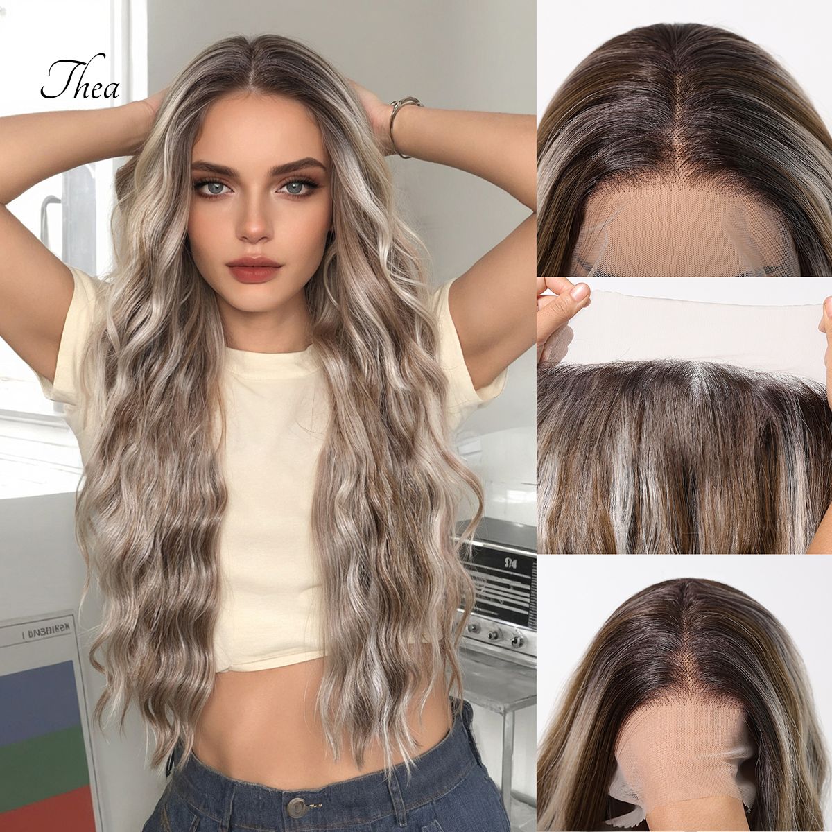 Thea | Ombré Grey Long Wavy 13*6 HD Lace Frontal Wig (Hand-Tied)