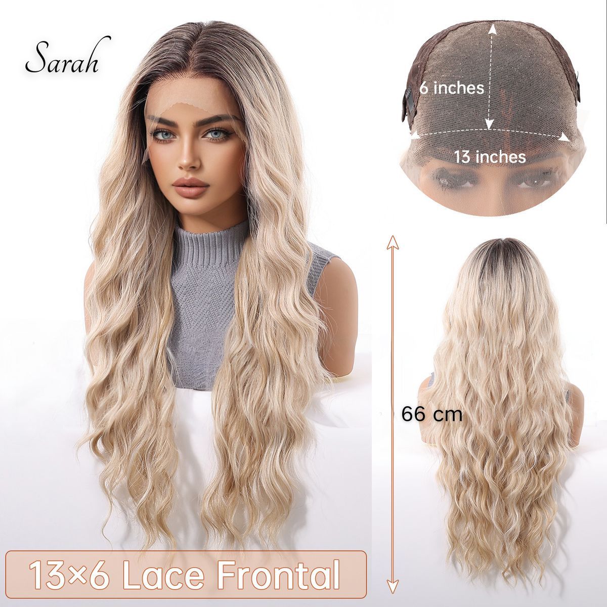 Sarah | Blonde Long Wavy 13*6 HD Lace Front Wig (Hand-Tied)