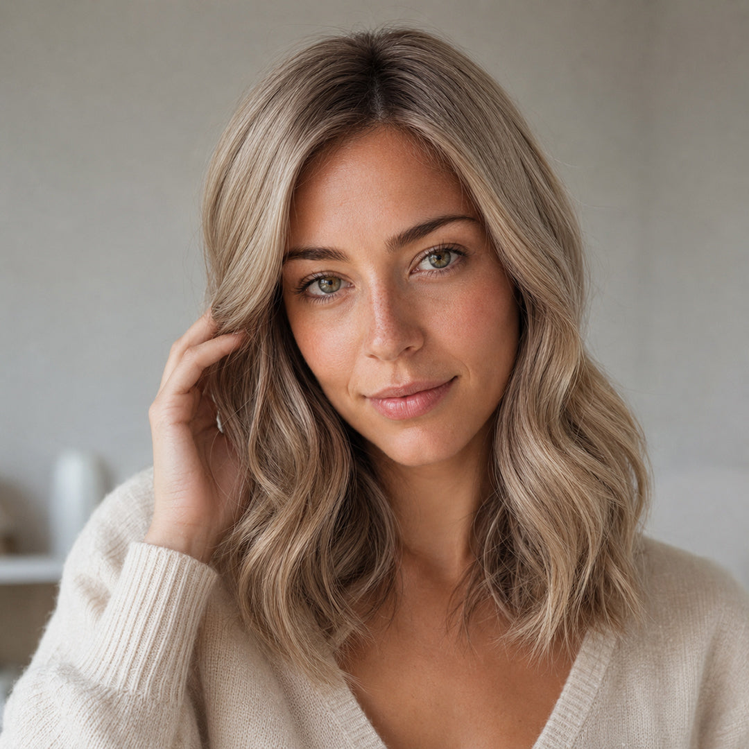 Alternate product view of Faye synthetic wig, Rooted Ash Blonde Soft Bob