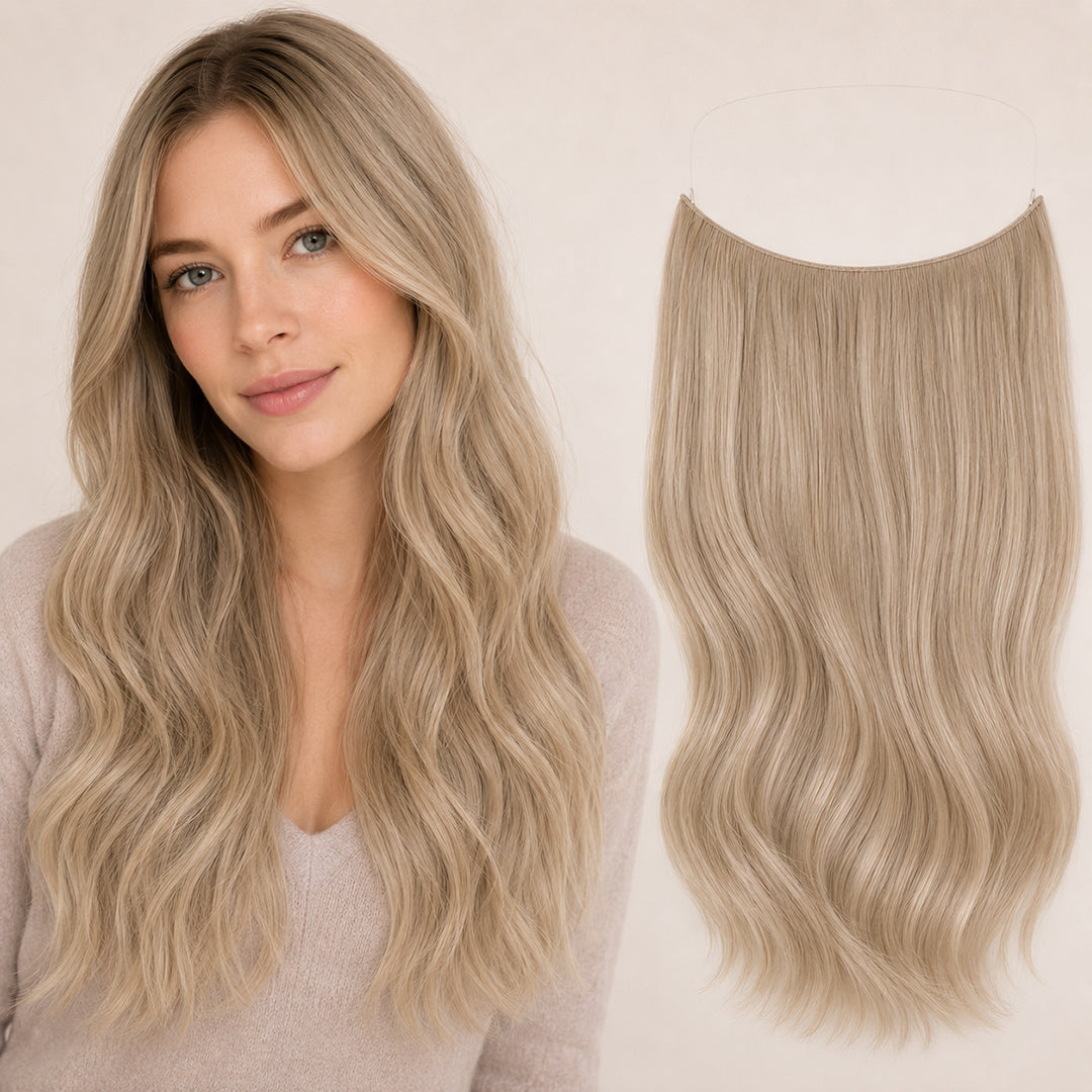 Ash Blonde #18 Invisible Halo Extensions made with 100% Remy human hair