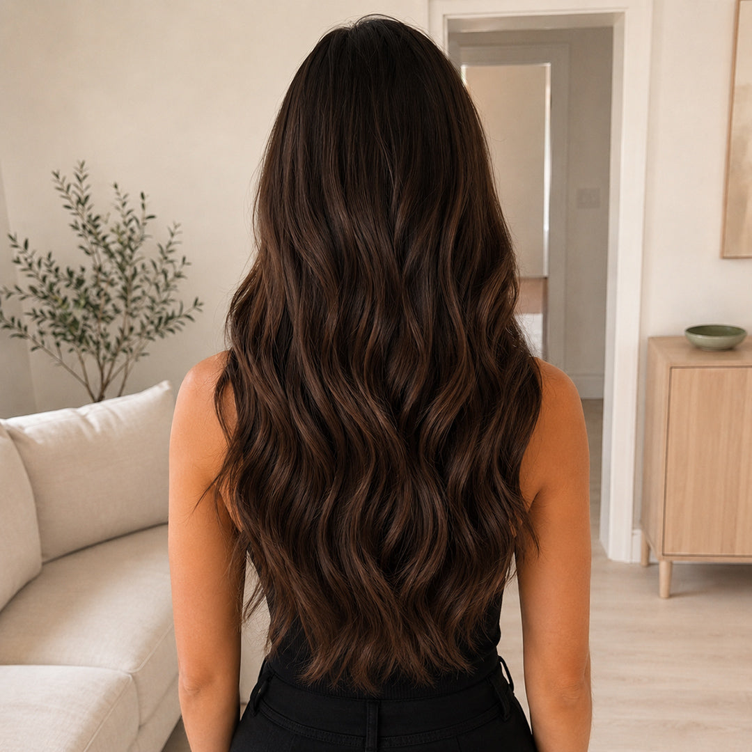 Chestnut Brown #6 Halo hair extensions with soft, smooth Remy human hair