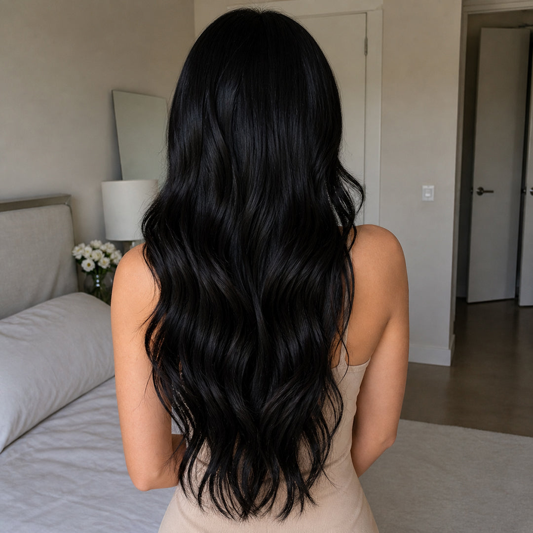 UNILOVELY Invisible Halo Extensions in Jet Black #1, 100% Remy human hair