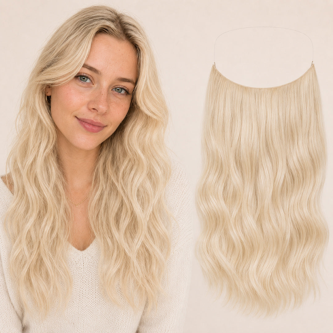 Light Blonde #613 Invisible Halo Extensions made with 100% Remy human hair