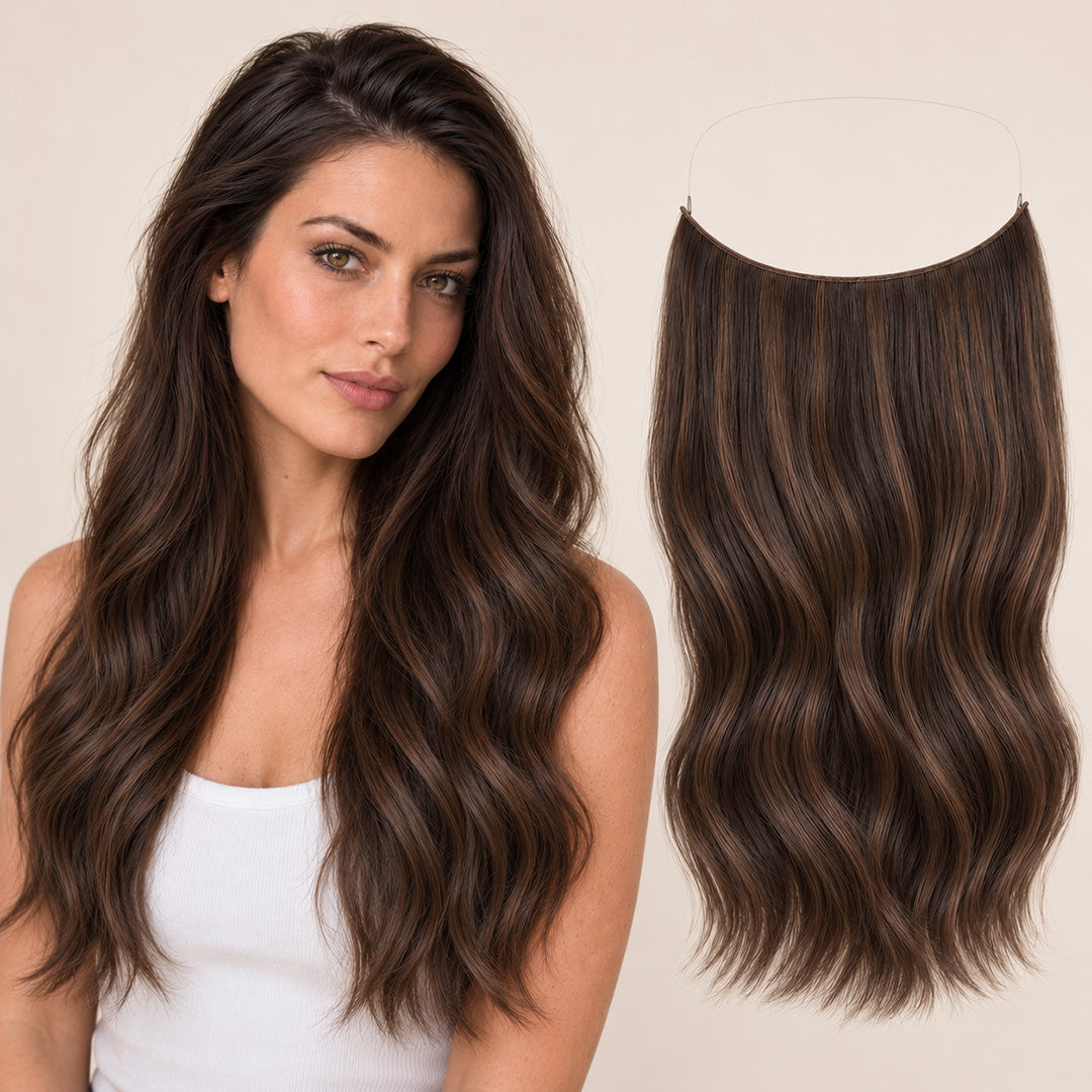 UNILOVELY Mocha Brown Blend Invisible Halo Extensions with 100% Remy human hair