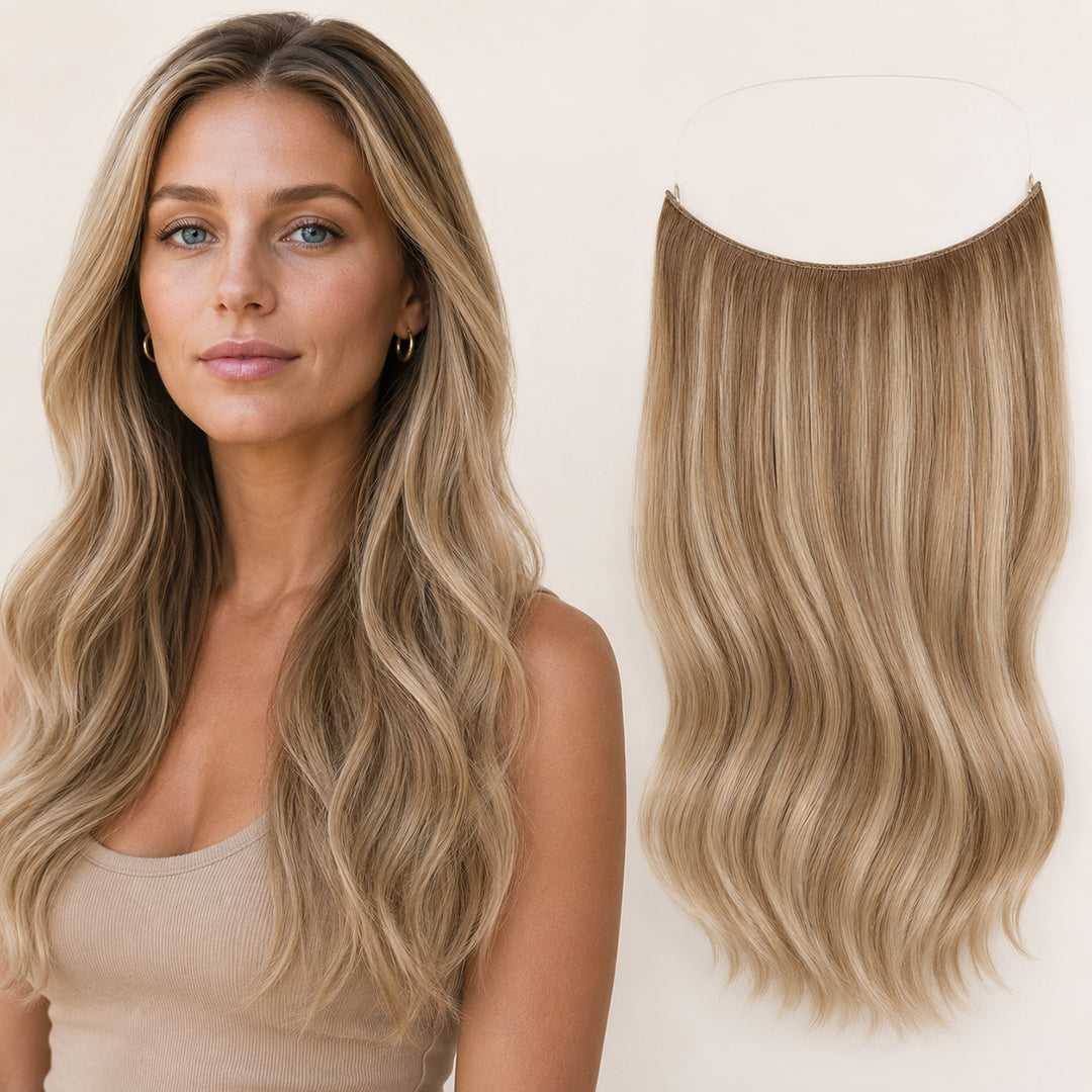 Rooted Ash Brown Blonde Highlights #8/613 Invisible Halo Extensions made with 100% Remy human hair