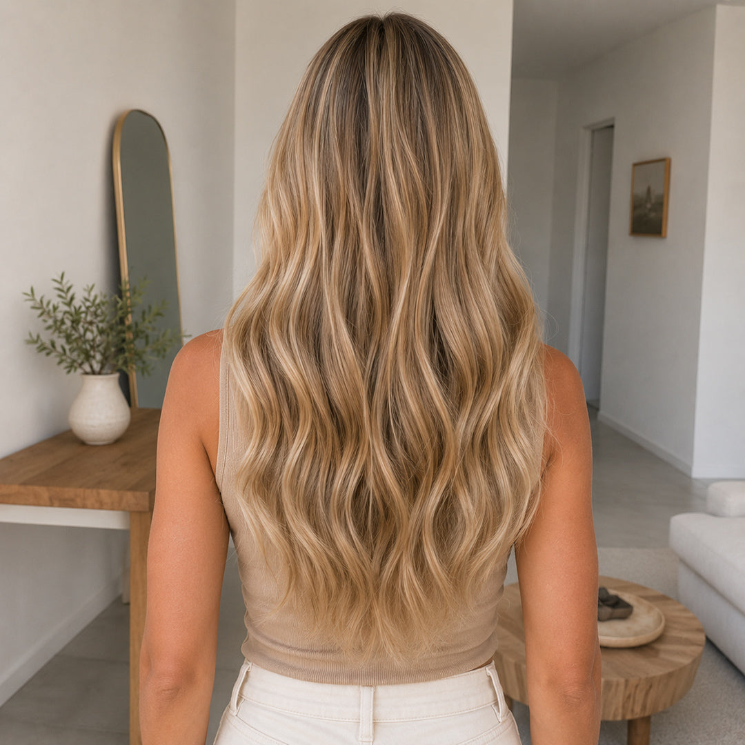 Ash Brown Blonde Highlights #8/613 Halo hair extensions with a natural-looking highlight blend