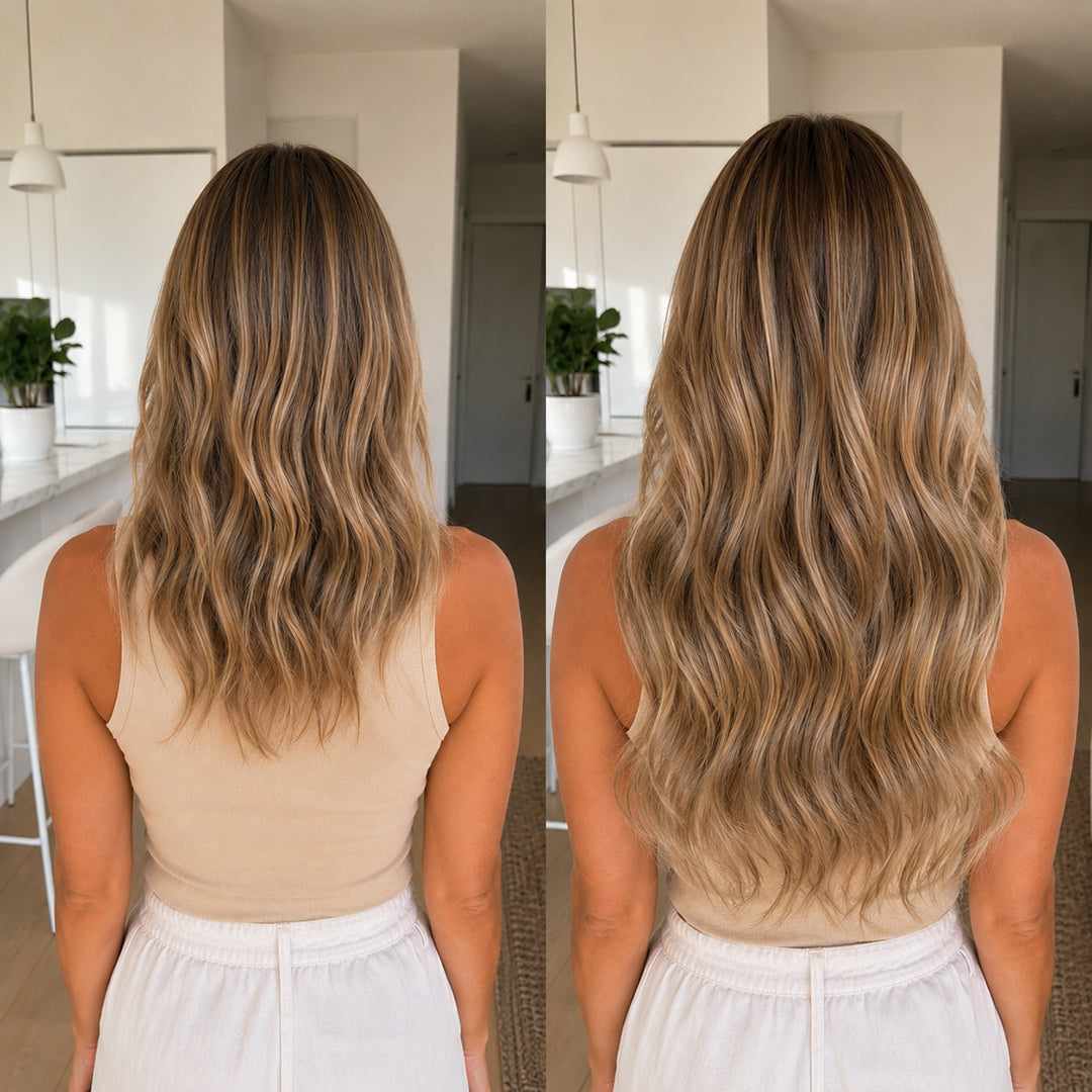 UNILOVELY Invisible Halo Extensions in Dirty Blonde Highlights #18/60, 100% Remy human hair