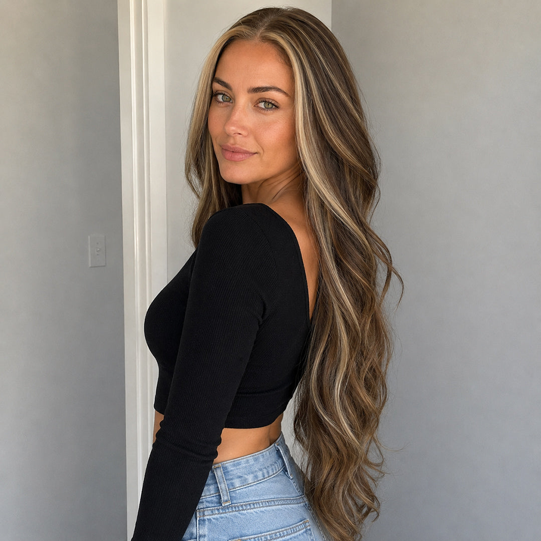Maren pre-cut 13x6 synthetic lace front wig, Ash Brown Blonde Highlights, UNILOVELY