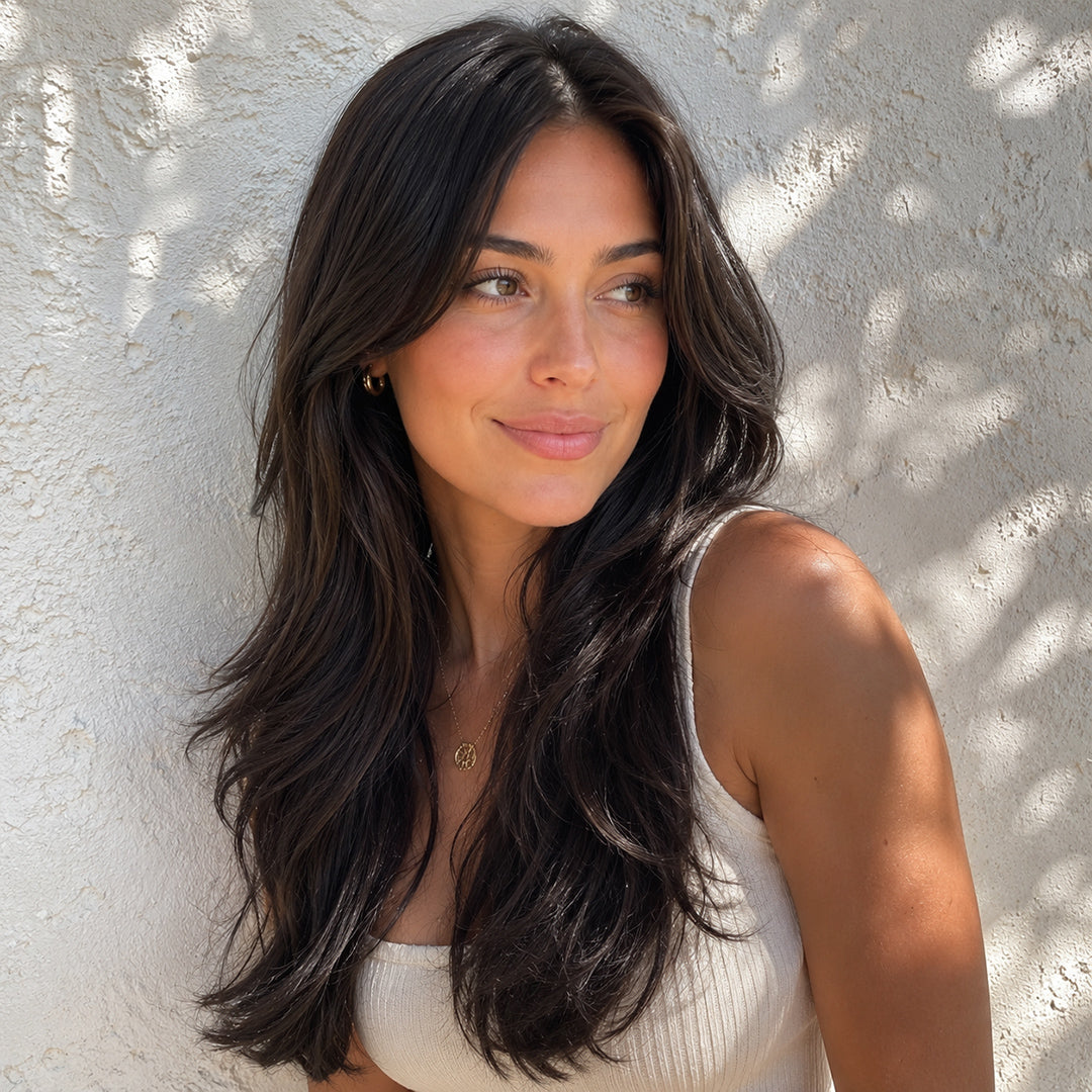 Maya synthetic wig, Dark Brown Layered Wave, UNILOVELY