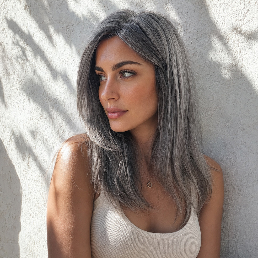Violet synthetic wig, Silver Gray Sleek Bob, UNILOVELY