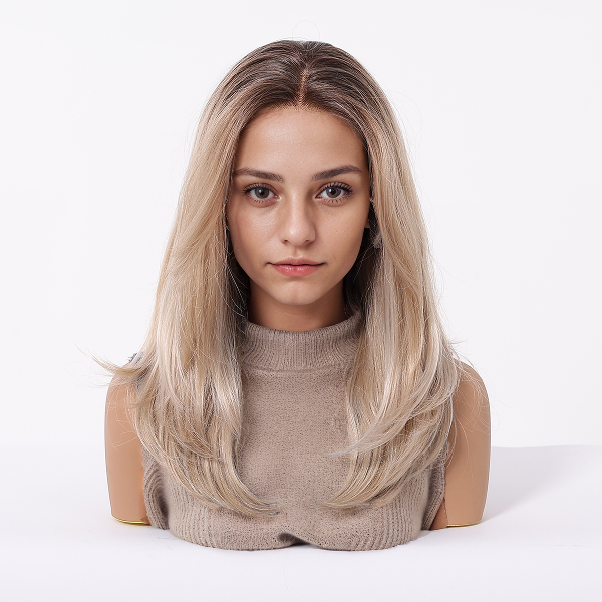 Harper 18” Loose Wave HD Lace Front Wig - Ombre Blonde, 100% Hand-Tied Mono Top