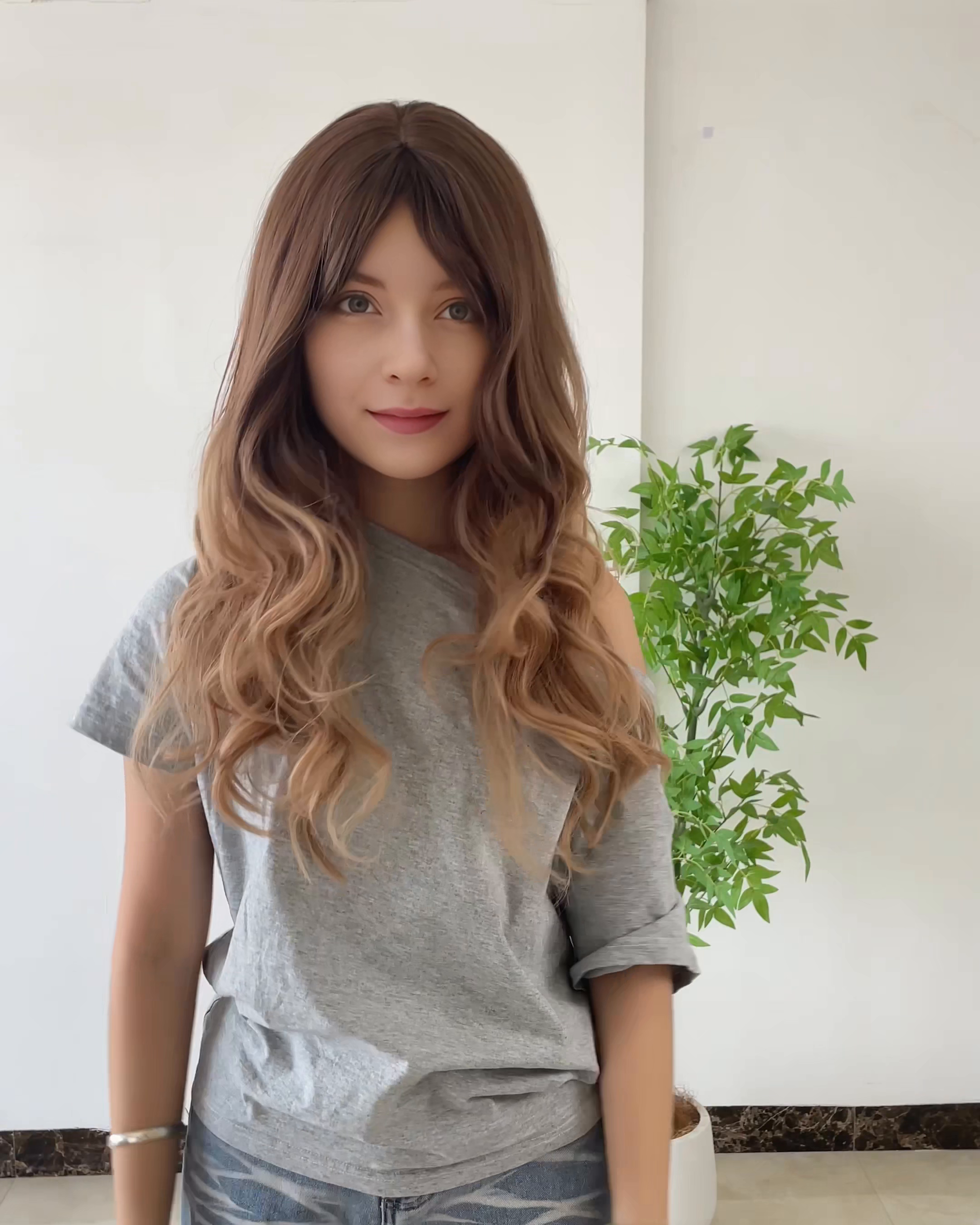 Blonde Long Wavy Wig with Bangs