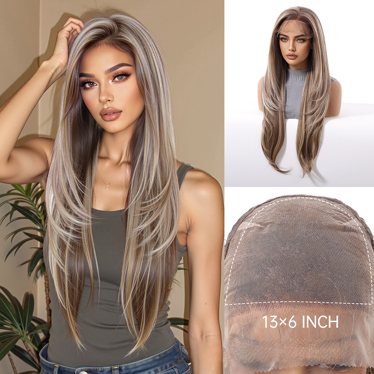 Aria3 | Ombré Grey Long Straight 13*6 HD Lace Frontal Wig (Hand-Tied)