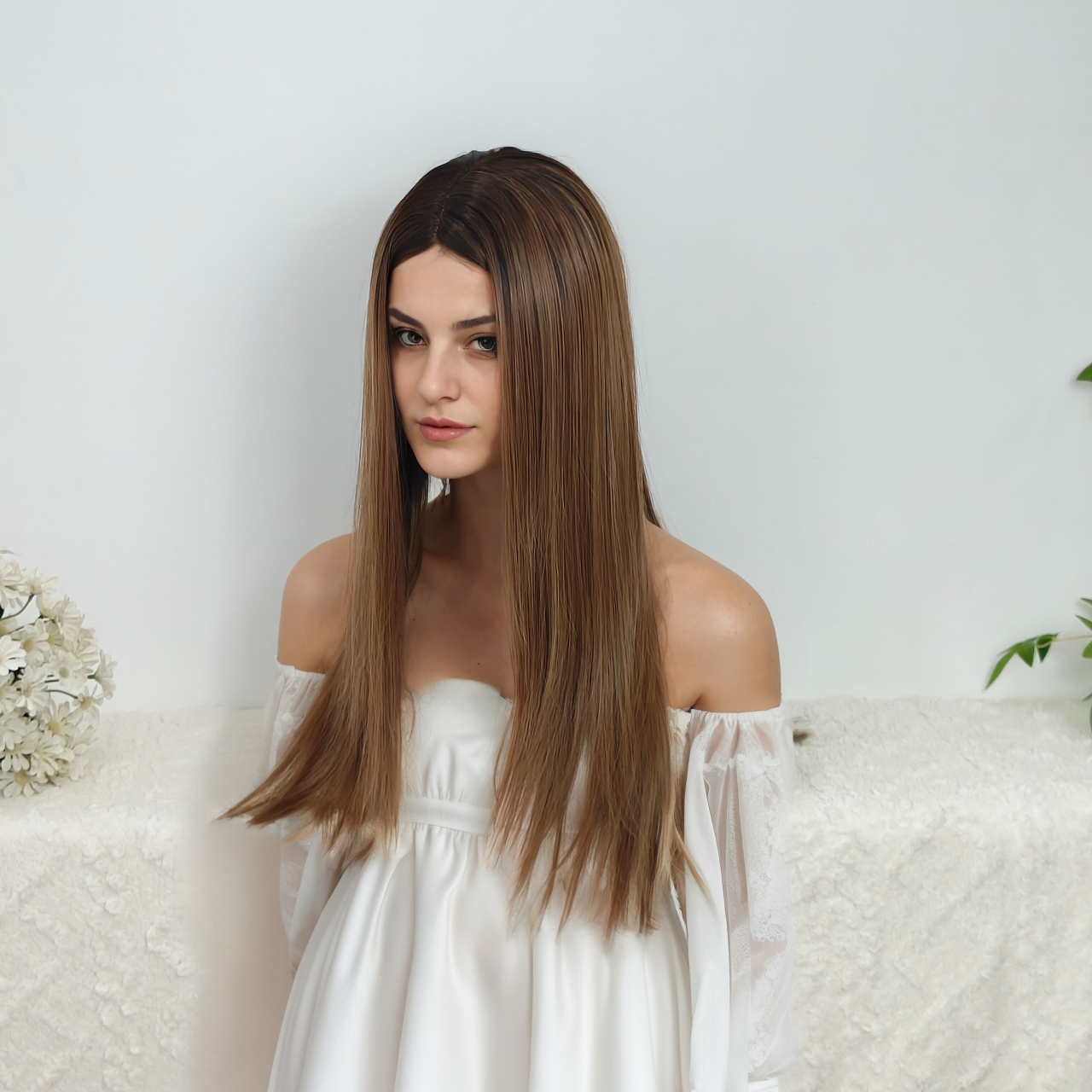 Ava 24” Straight HD Lace Front Wig - Ombre Brown, 100% Hand-Tied Mono Top