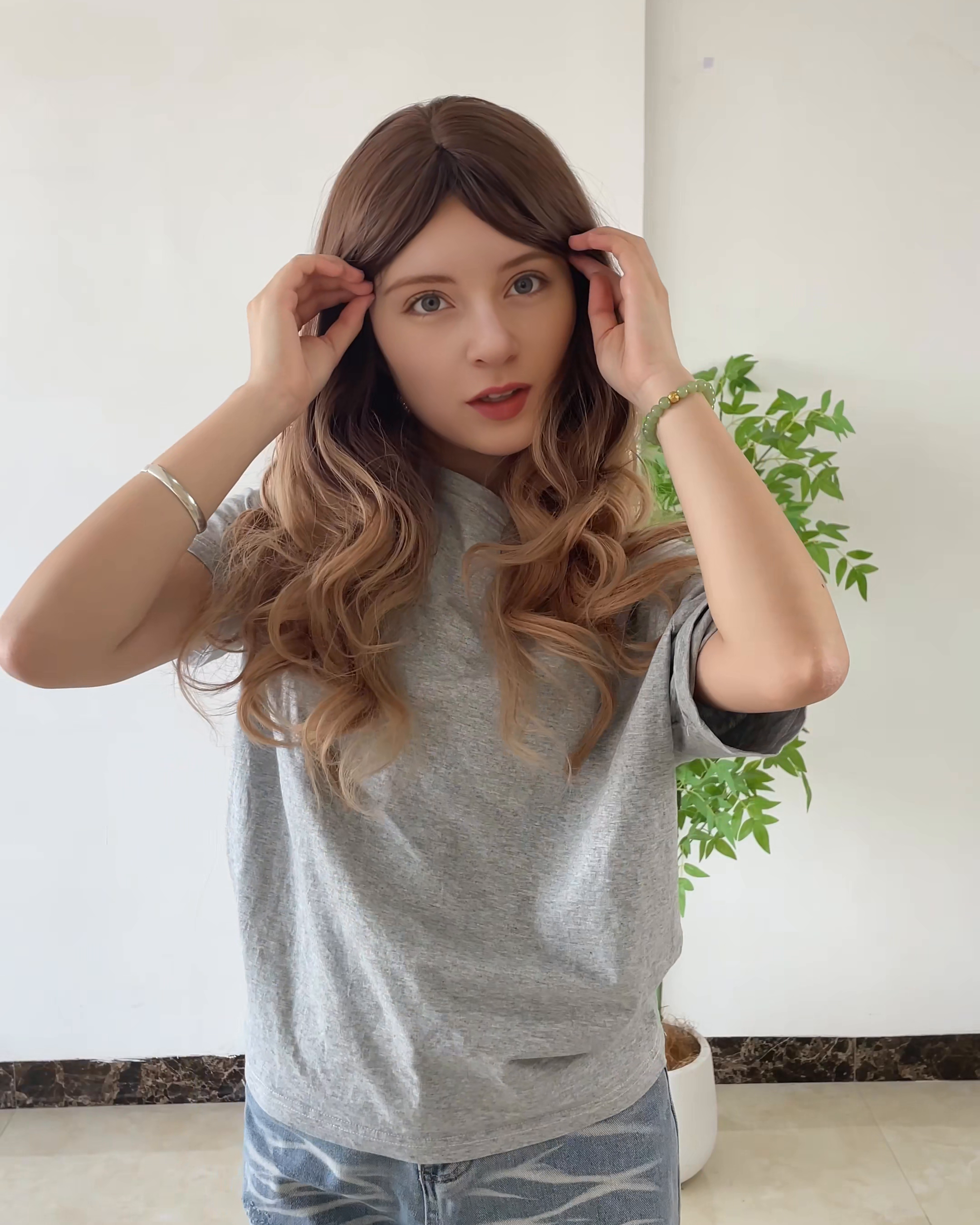 Blonde Long Wavy Wig with Bangs