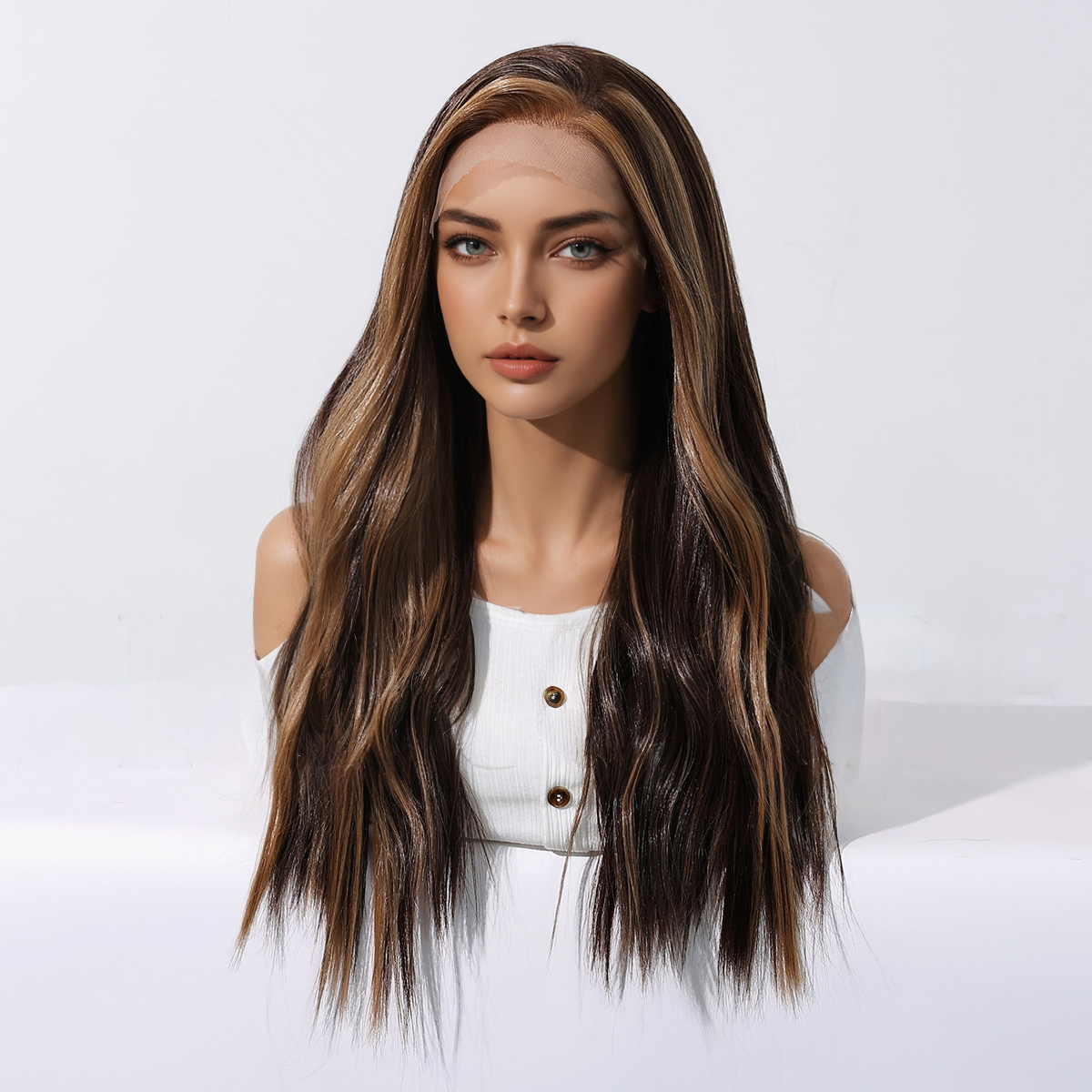 Skylar | Ombré Brown Long Wavy Front Lace Wig (Hand-Tied)
