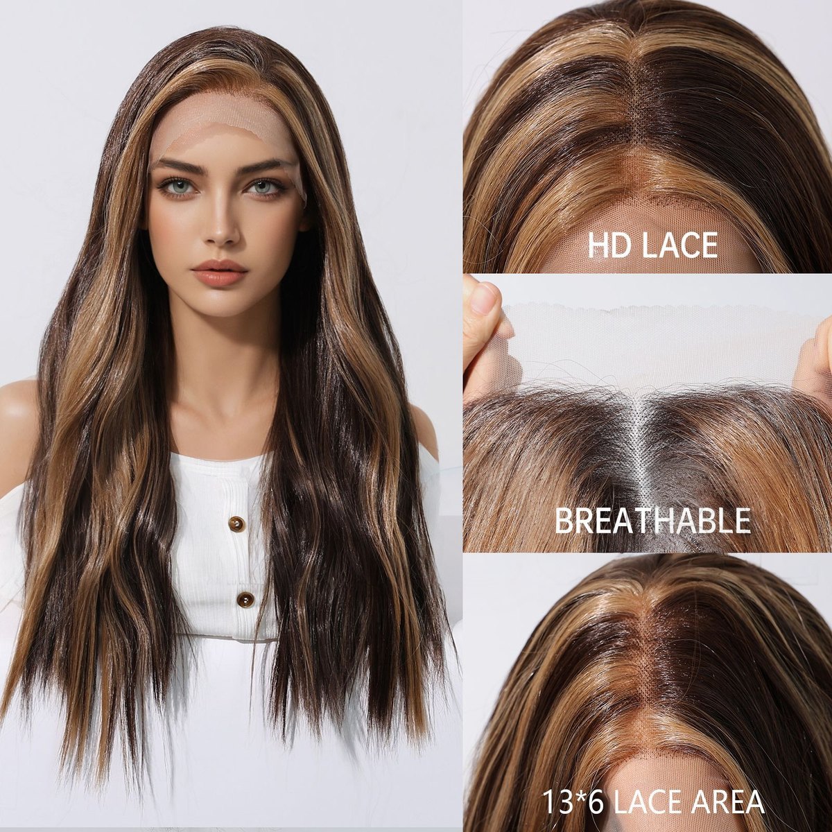 Skylar | Ombré Brown Long Wavy Front Lace Wig (Hand-Tied)
