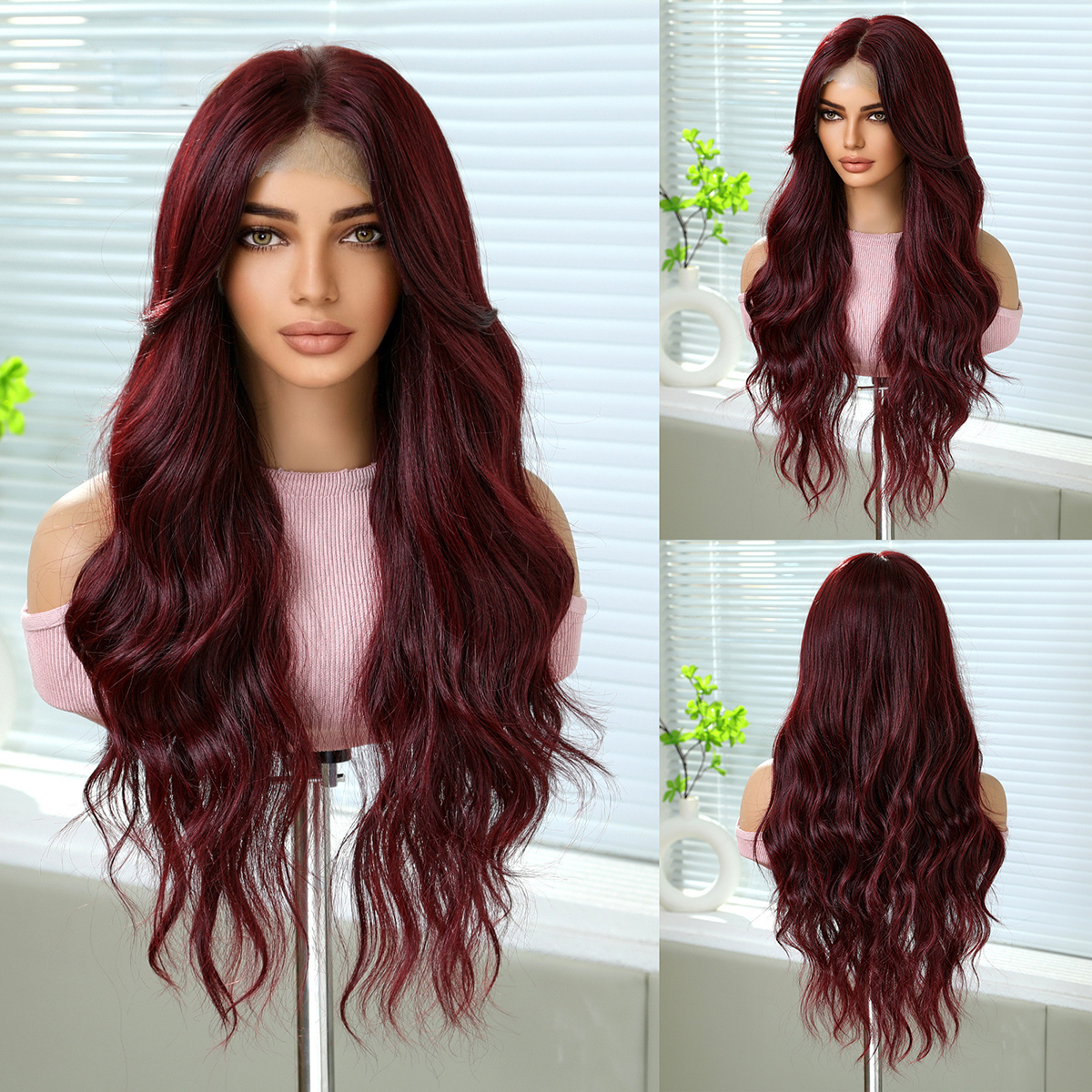 Rose | Red Long Wavy 13*6 HD Lace Frontal Wig (Hand-Tied)