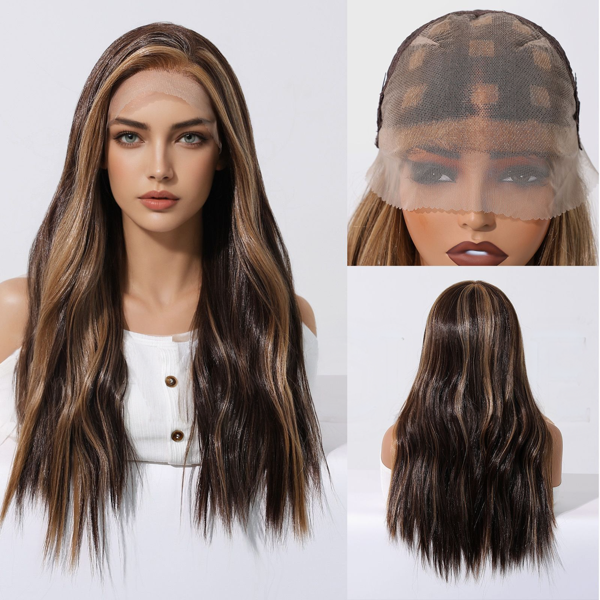 Skylar | Ombré Brown Long Wavy Front Lace Wig (Hand-Tied)