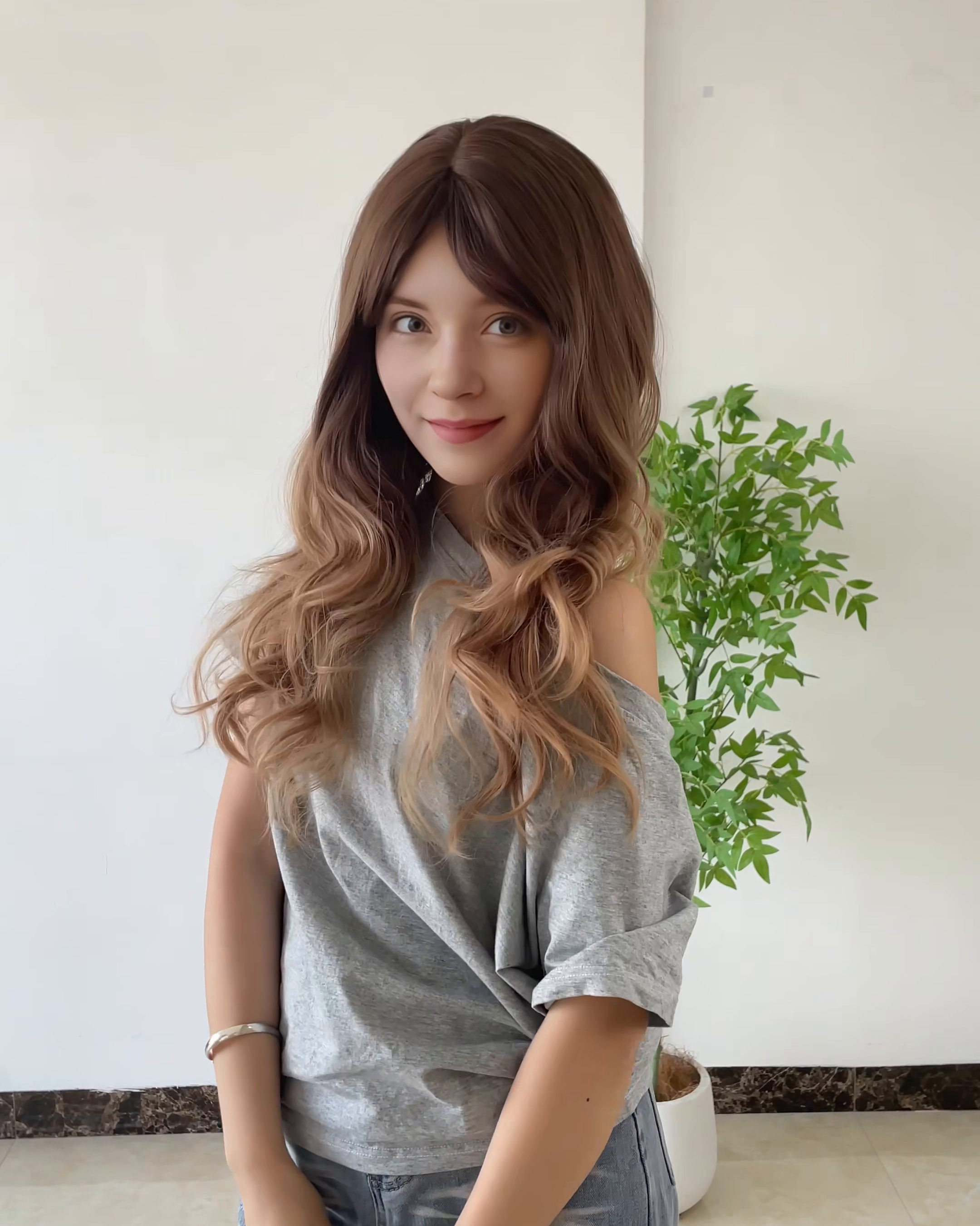 Blonde Long Wavy Wig with Bangs