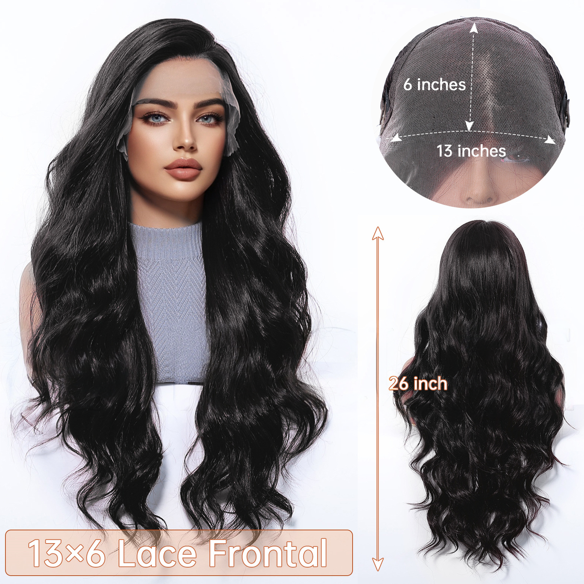 Audrey | Black Long Wavy 13*6 HD Lace Front Wig (Hand-Tied)